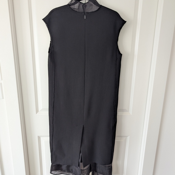 Tibi Black Melee Crepe V-Neck Dress With Organza Lining, 2 - Picture 7 of 14